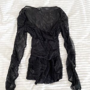 Sexy lace long sleeve top with tie